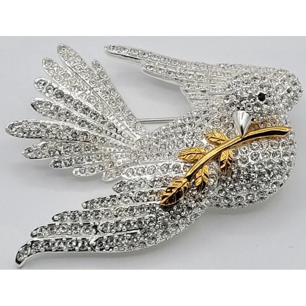 JOAN RIVERS DOVE OF PEACE W/ OLIVE BRANCH BROOCH CLEAR CRYSTALS‎